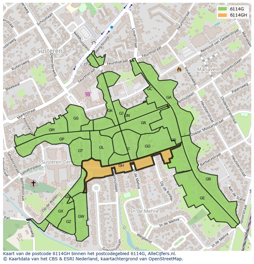 Afbeelding van het postcodegebied 6114 GH op de kaart.