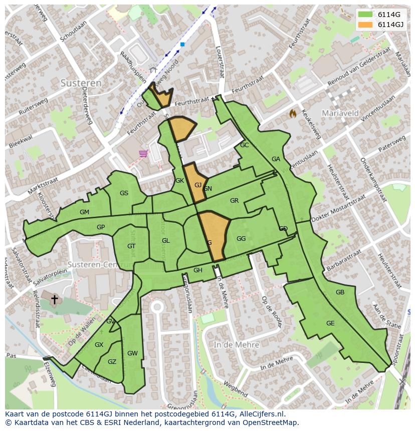 Afbeelding van het postcodegebied 6114 GJ op de kaart.