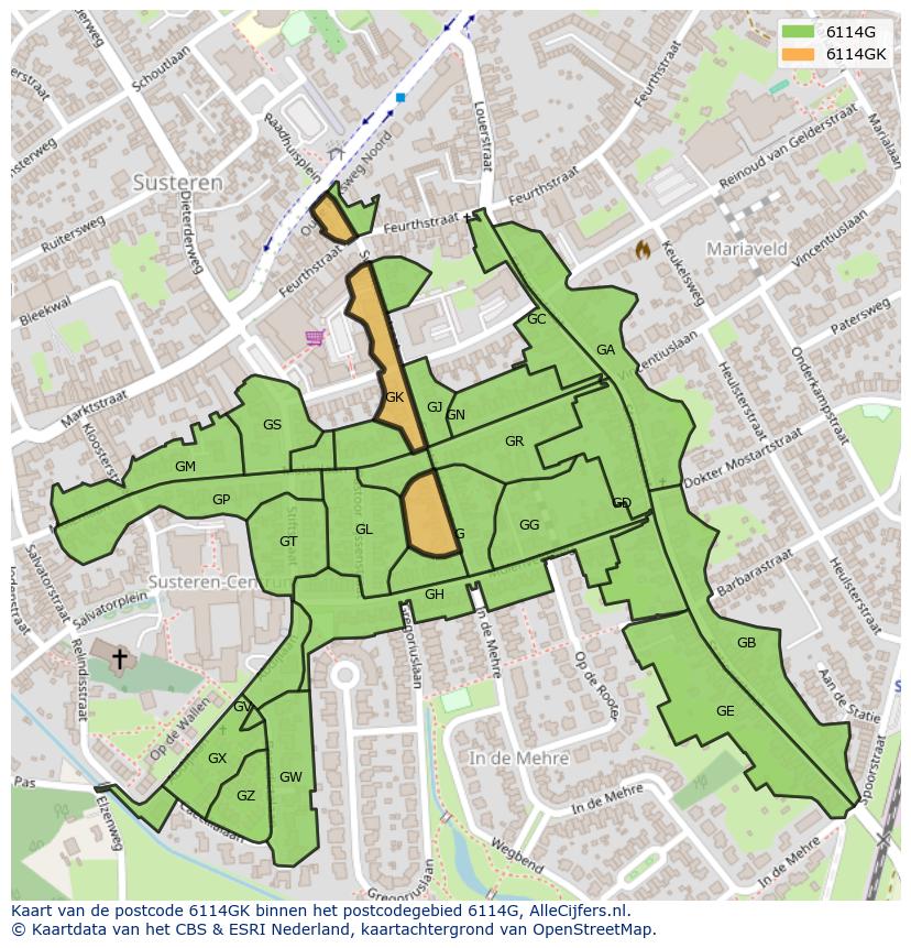 Afbeelding van het postcodegebied 6114 GK op de kaart.