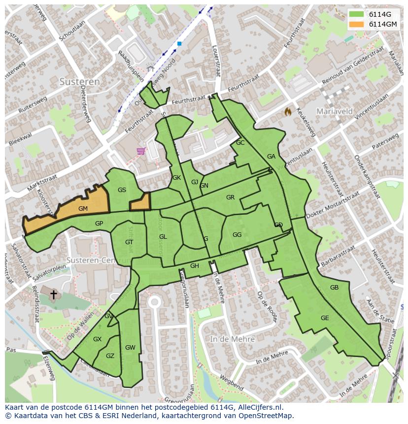 Afbeelding van het postcodegebied 6114 GM op de kaart.