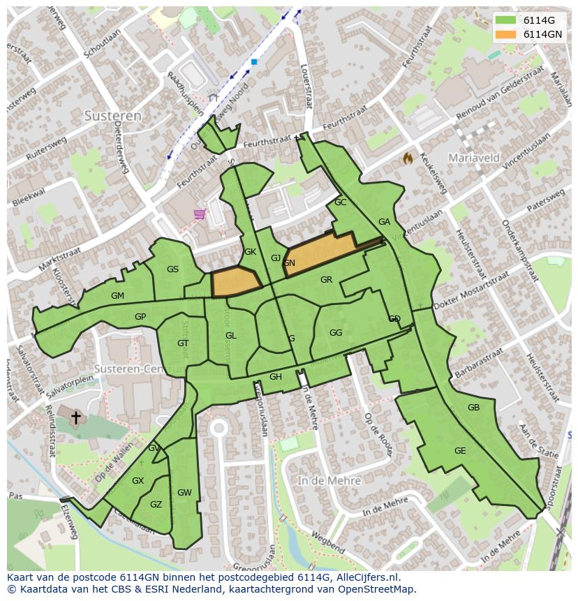 Afbeelding van het postcodegebied 6114 GN op de kaart.