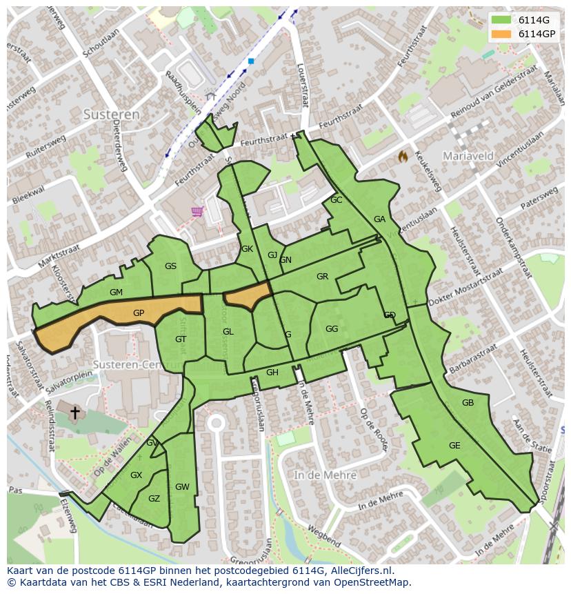Afbeelding van het postcodegebied 6114 GP op de kaart.