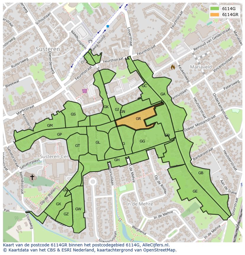 Afbeelding van het postcodegebied 6114 GR op de kaart.