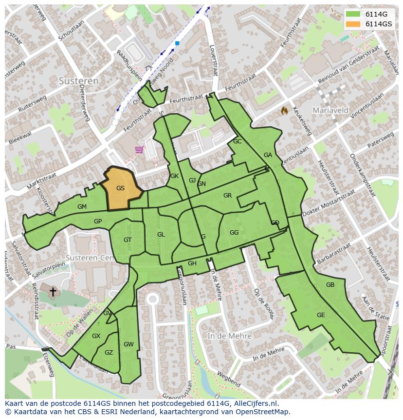 Afbeelding van het postcodegebied 6114 GS op de kaart.