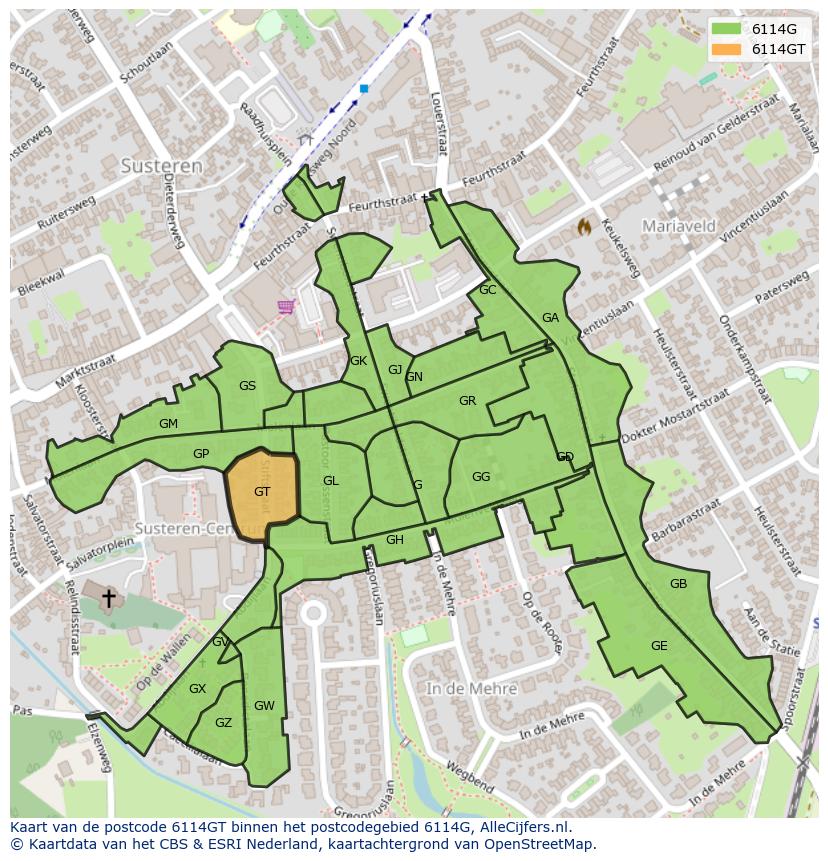 Afbeelding van het postcodegebied 6114 GT op de kaart.