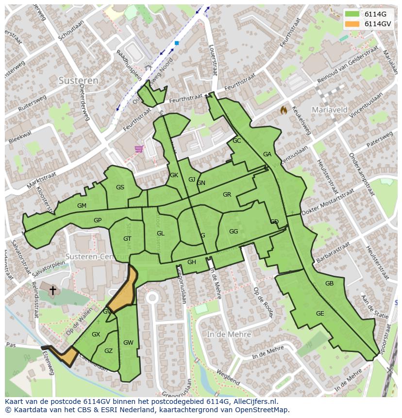 Afbeelding van het postcodegebied 6114 GV op de kaart.