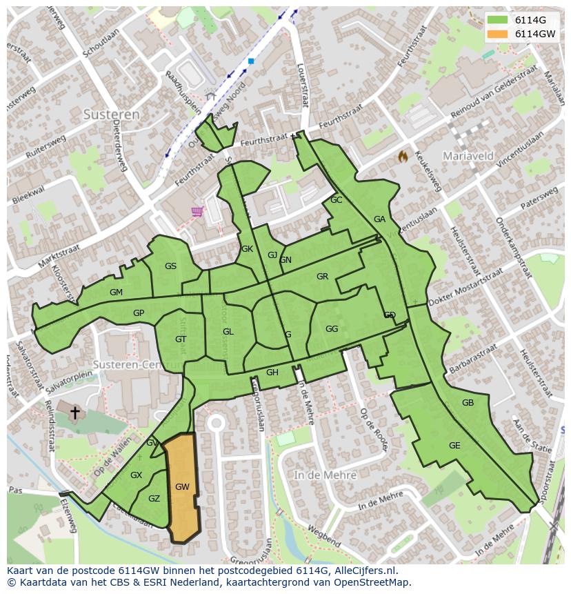 Afbeelding van het postcodegebied 6114 GW op de kaart.