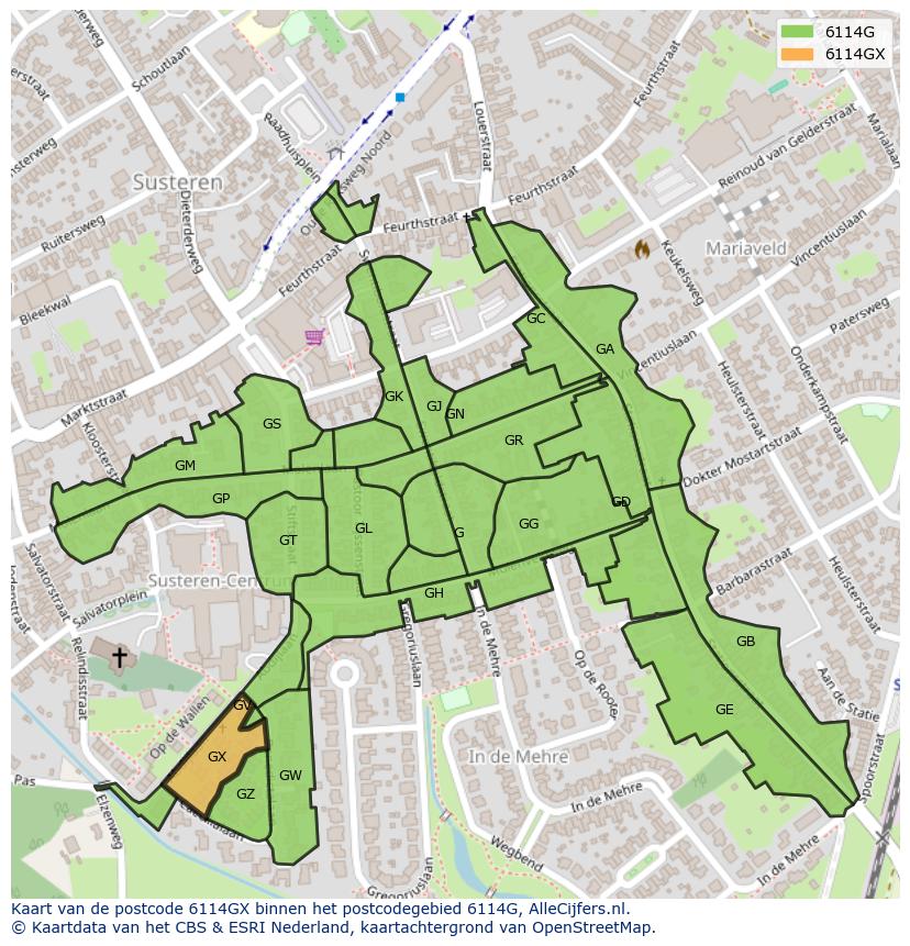 Afbeelding van het postcodegebied 6114 GX op de kaart.