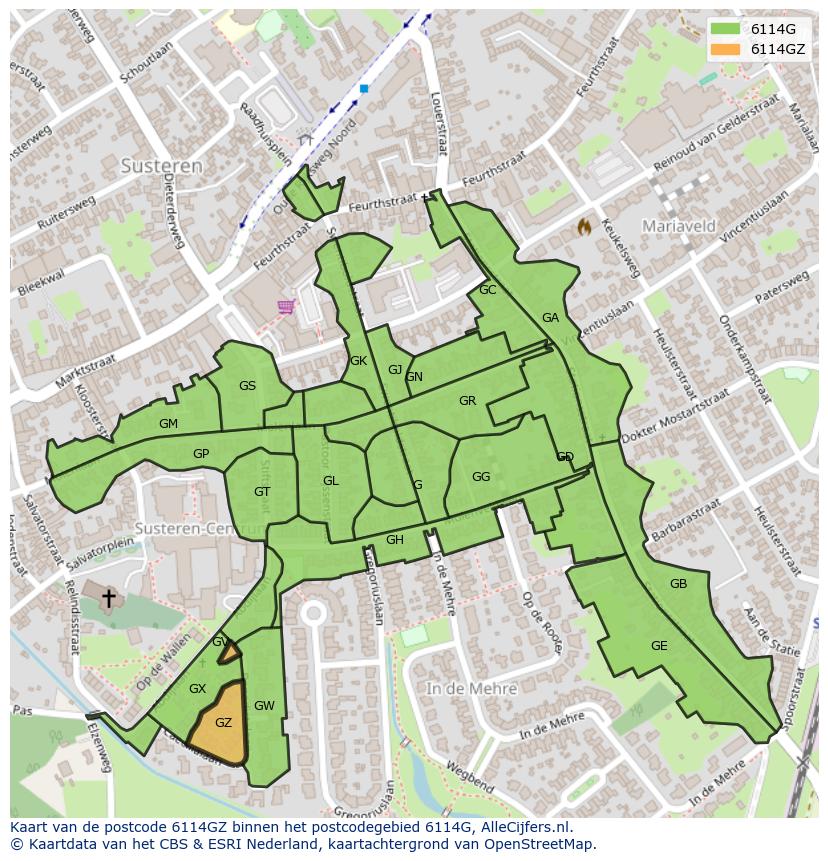 Afbeelding van het postcodegebied 6114 GZ op de kaart.