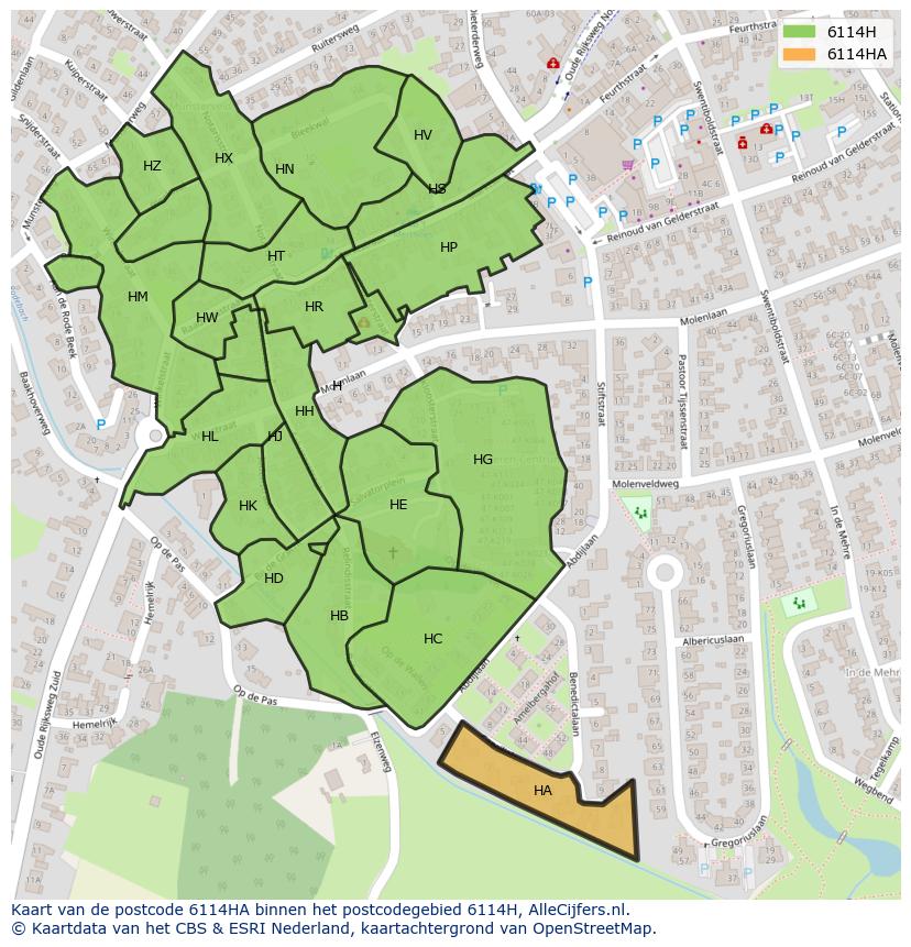 Afbeelding van het postcodegebied 6114 HA op de kaart.