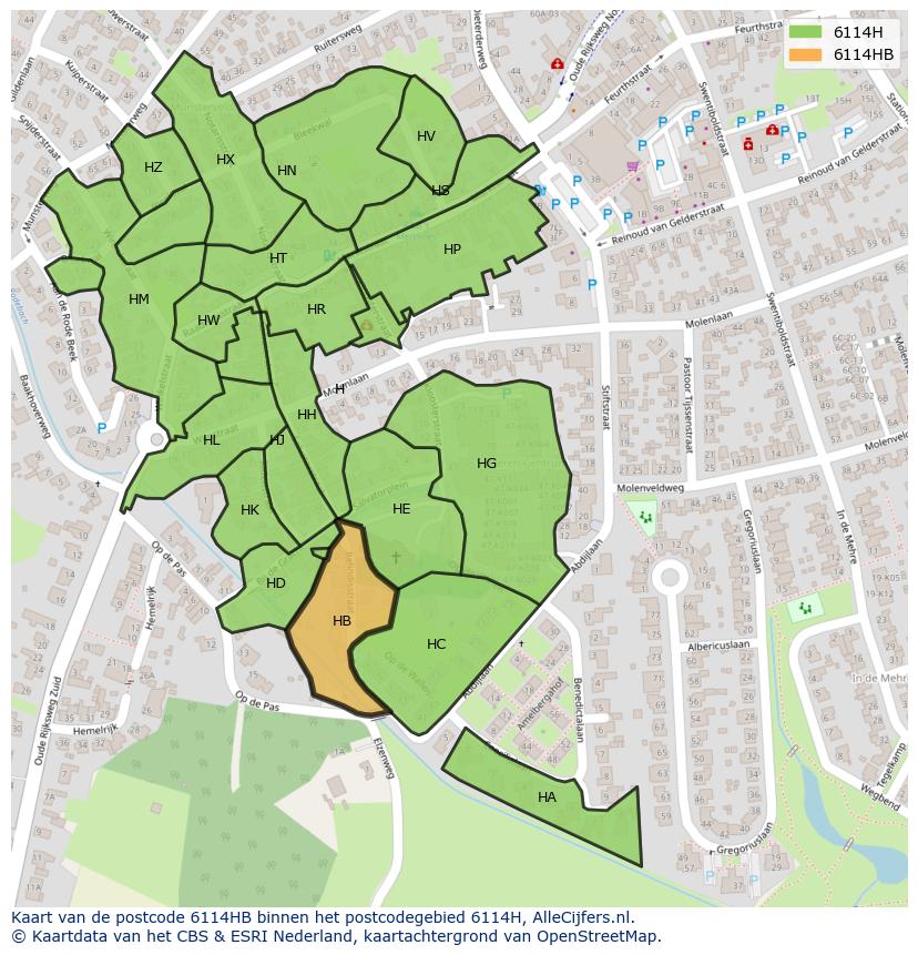 Afbeelding van het postcodegebied 6114 HB op de kaart.