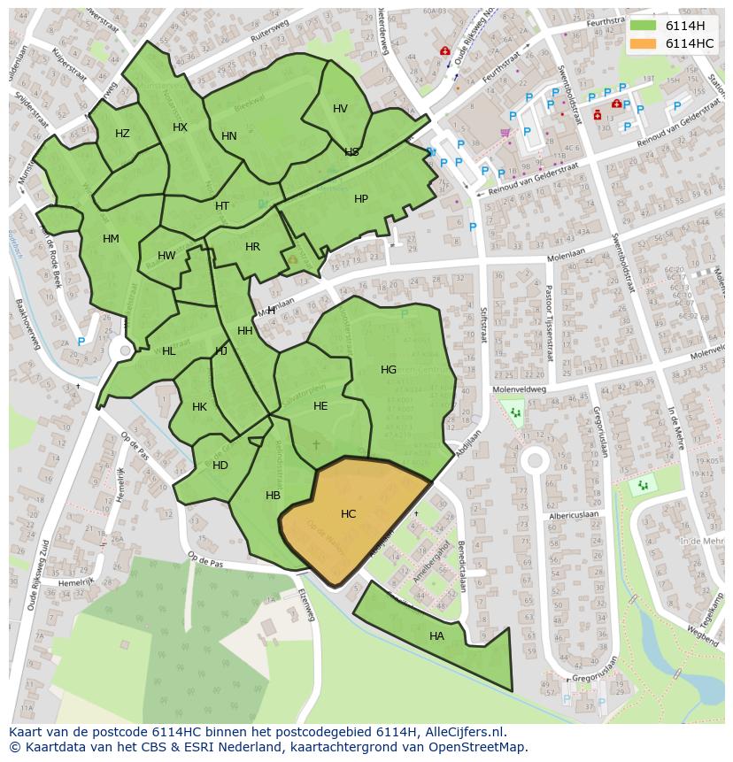 Afbeelding van het postcodegebied 6114 HC op de kaart.
