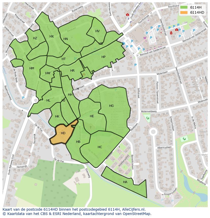Afbeelding van het postcodegebied 6114 HD op de kaart.