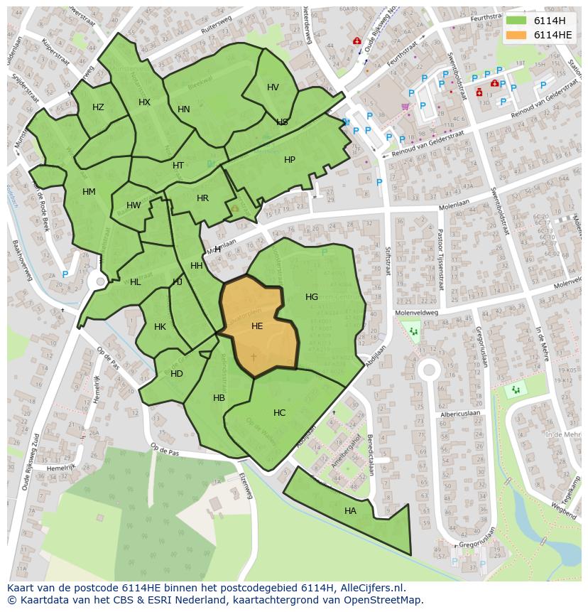Afbeelding van het postcodegebied 6114 HE op de kaart.