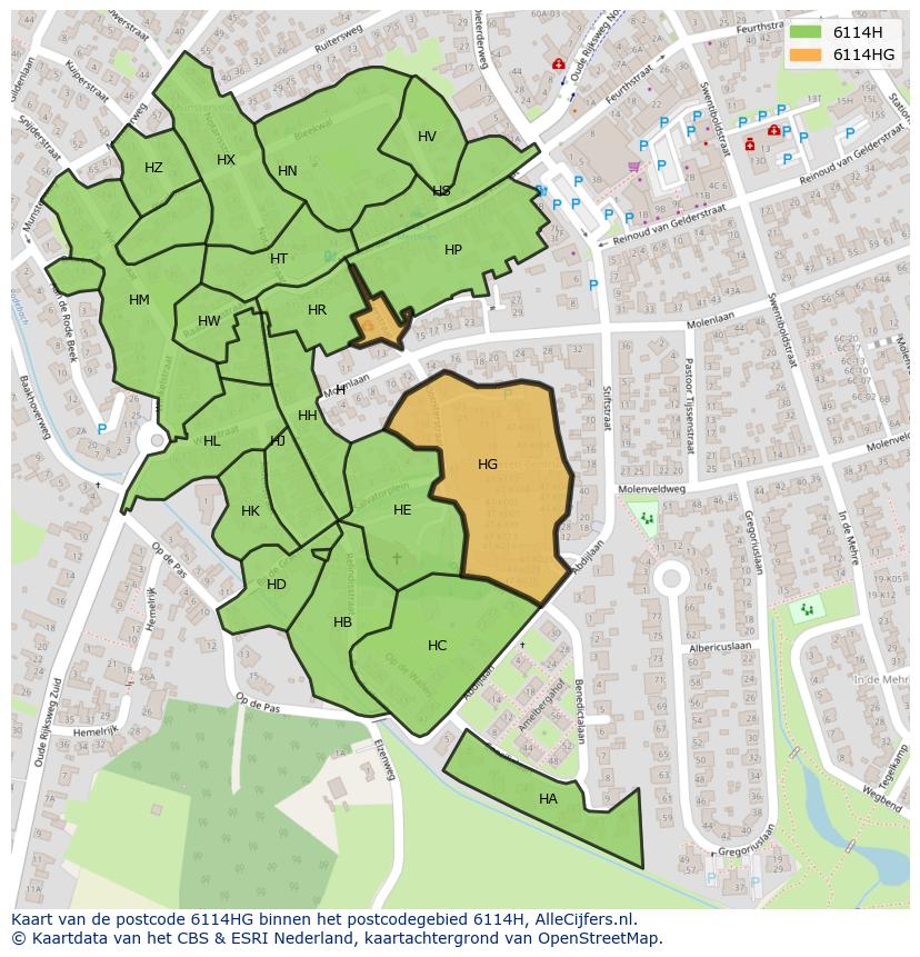Afbeelding van het postcodegebied 6114 HG op de kaart.