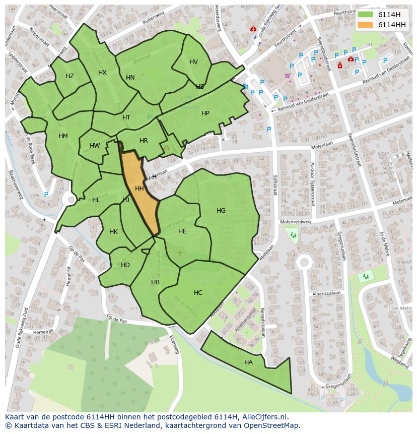 Afbeelding van het postcodegebied 6114 HH op de kaart.