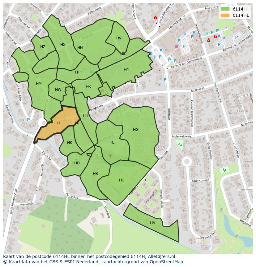 Afbeelding van het postcodegebied 6114 HL op de kaart.