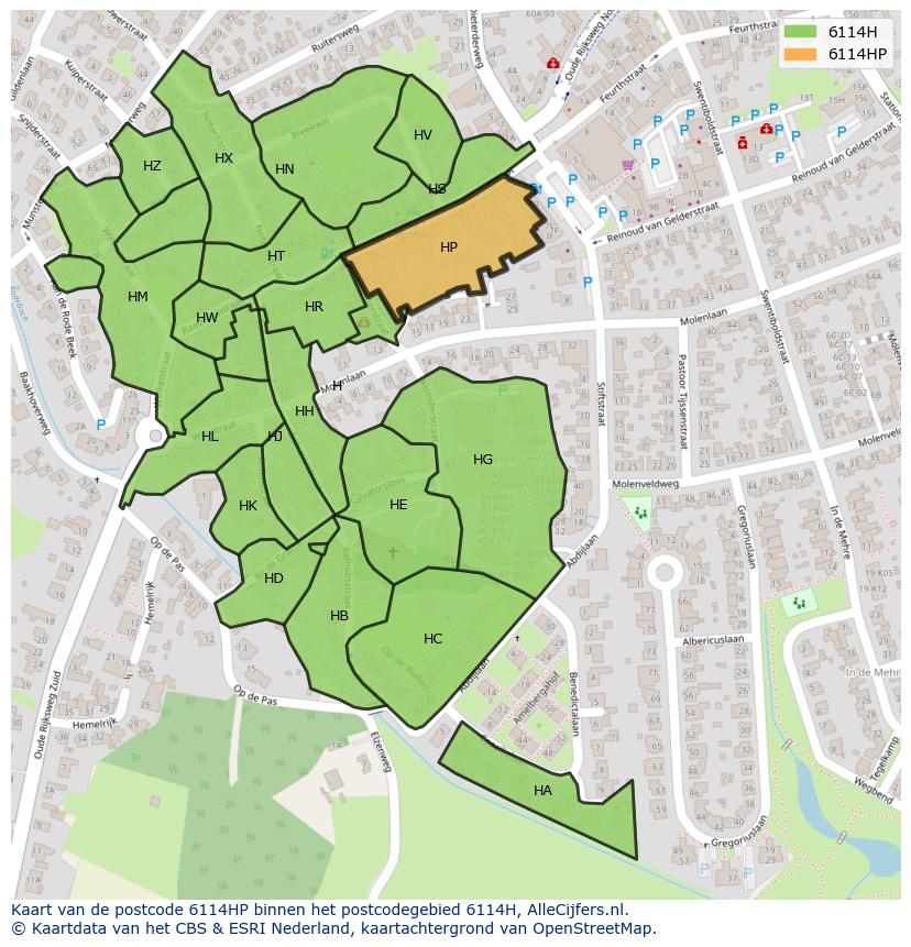 Afbeelding van het postcodegebied 6114 HP op de kaart.