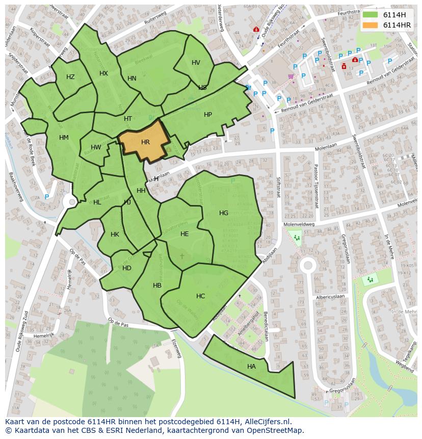 Afbeelding van het postcodegebied 6114 HR op de kaart.