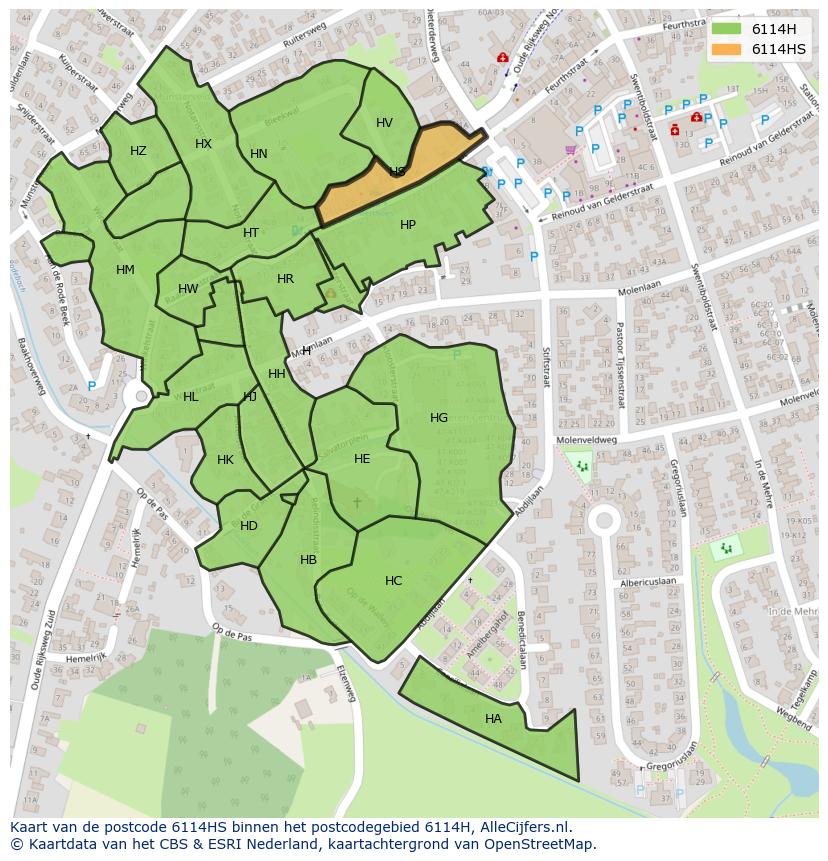 Afbeelding van het postcodegebied 6114 HS op de kaart.