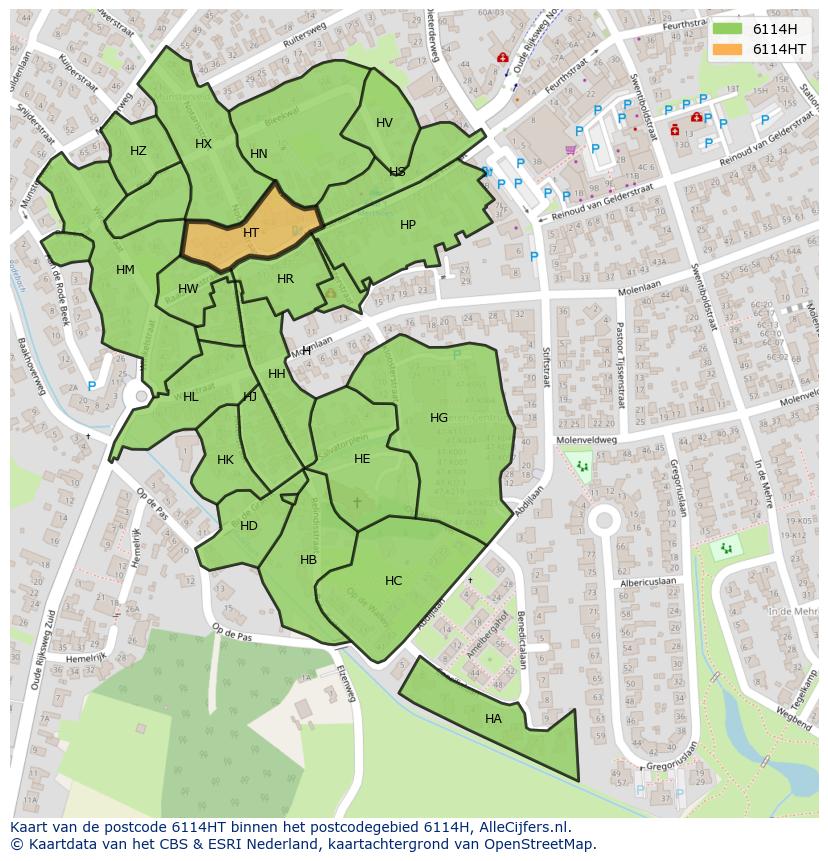 Afbeelding van het postcodegebied 6114 HT op de kaart.