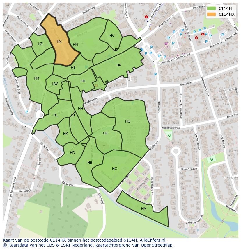 Afbeelding van het postcodegebied 6114 HX op de kaart.