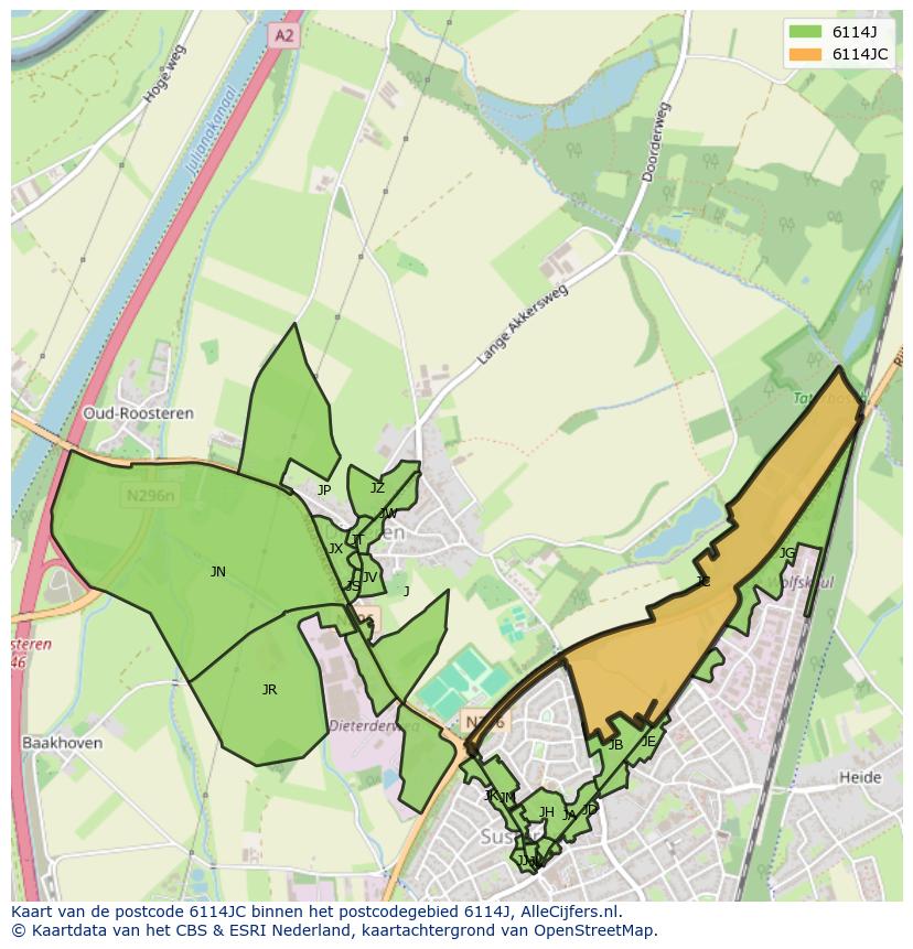 Afbeelding van het postcodegebied 6114 JC op de kaart.