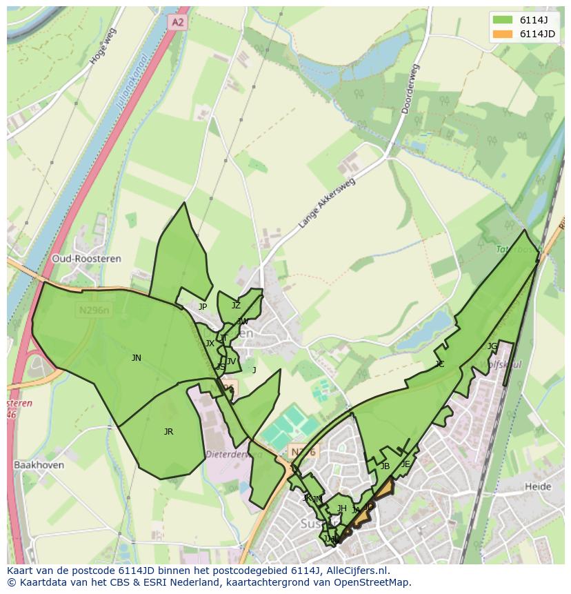 Afbeelding van het postcodegebied 6114 JD op de kaart.