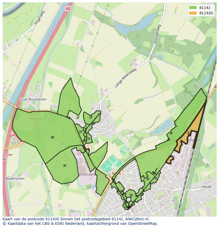 Afbeelding van het postcodegebied 6114 JG op de kaart.