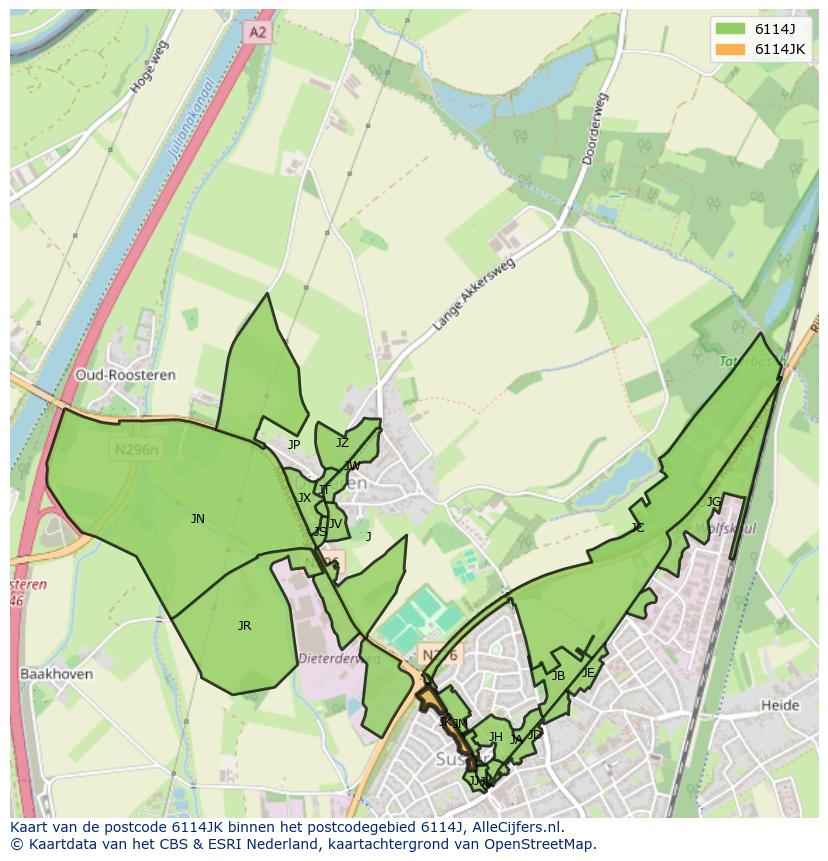 Afbeelding van het postcodegebied 6114 JK op de kaart.