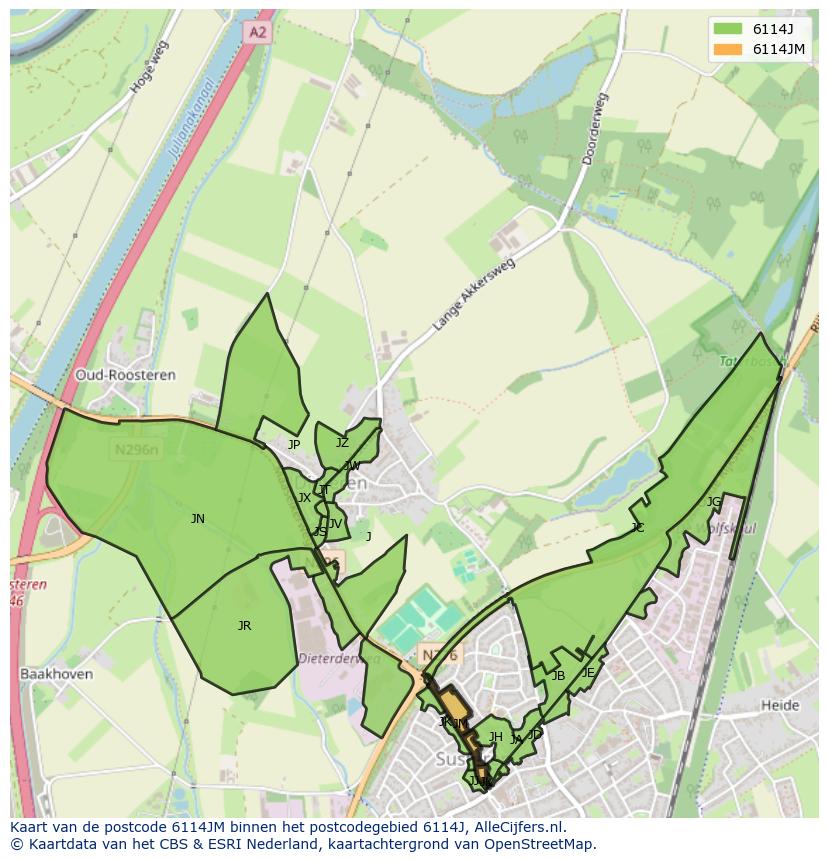 Afbeelding van het postcodegebied 6114 JM op de kaart.