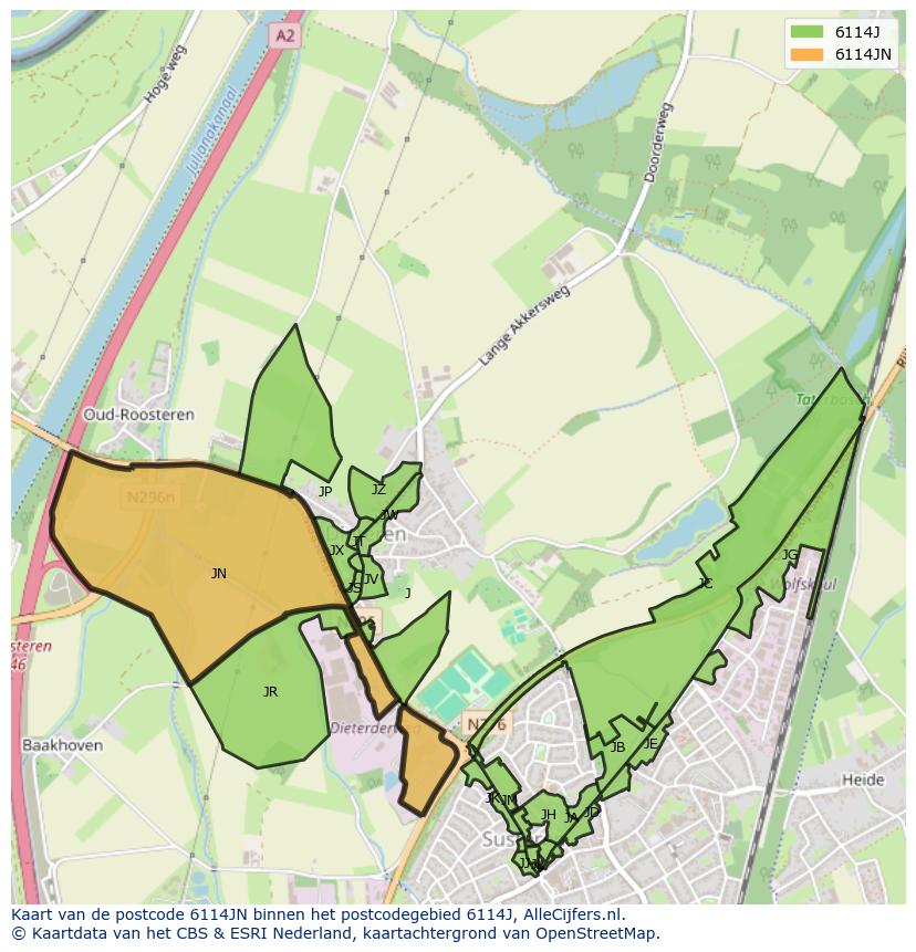 Afbeelding van het postcodegebied 6114 JN op de kaart.
