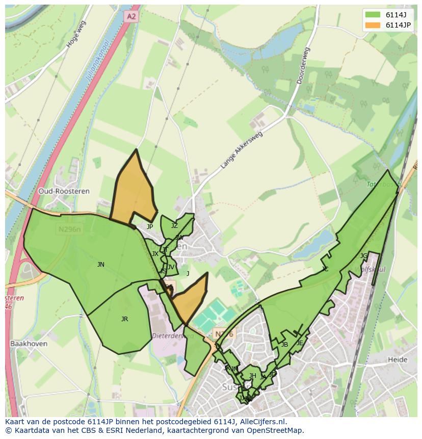 Afbeelding van het postcodegebied 6114 JP op de kaart.