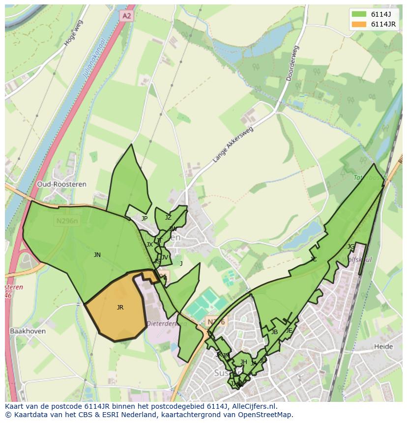Afbeelding van het postcodegebied 6114 JR op de kaart.