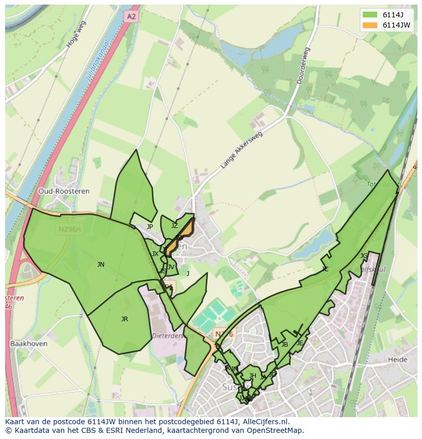 Afbeelding van het postcodegebied 6114 JW op de kaart.