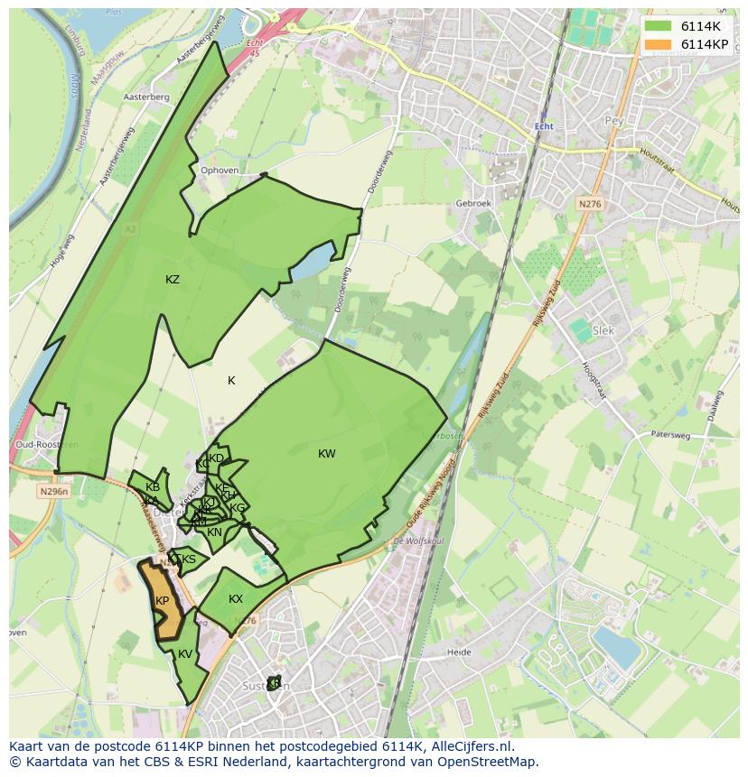 Afbeelding van het postcodegebied 6114 KP op de kaart.