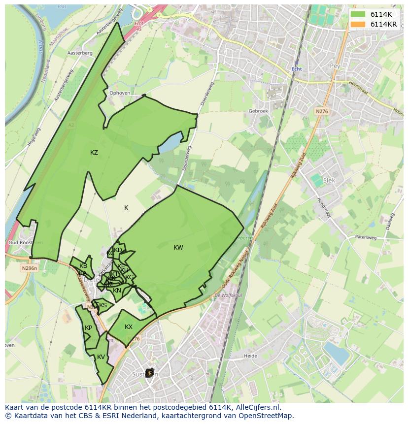 Afbeelding van het postcodegebied 6114 KR op de kaart.