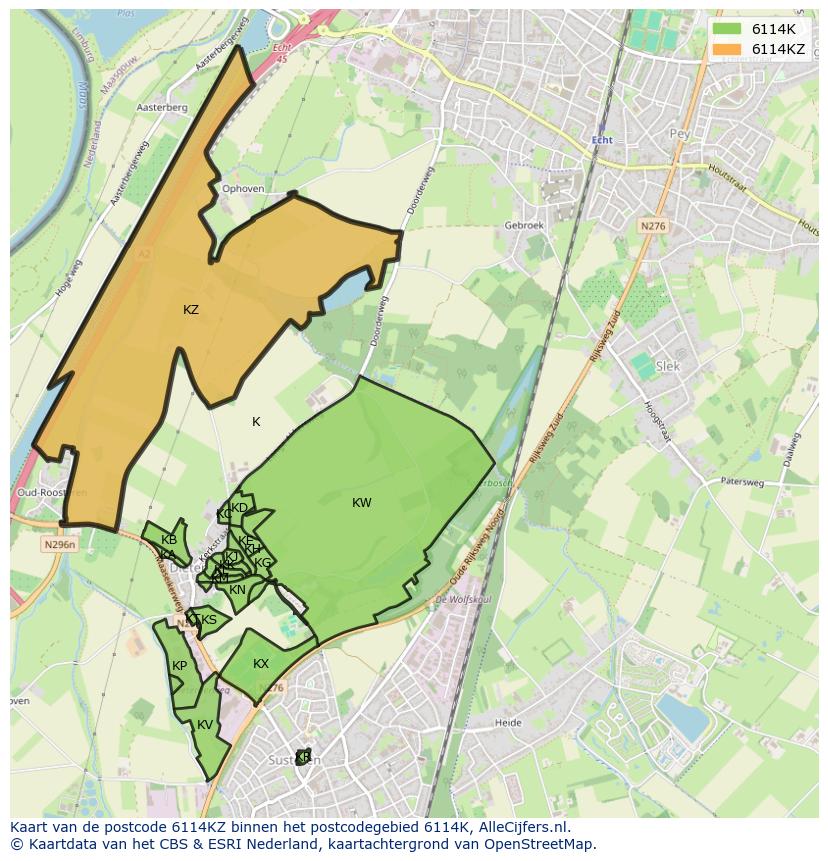 Afbeelding van het postcodegebied 6114 KZ op de kaart.