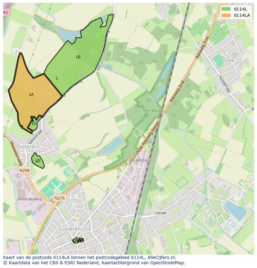 Afbeelding van het postcodegebied 6114 LA op de kaart.