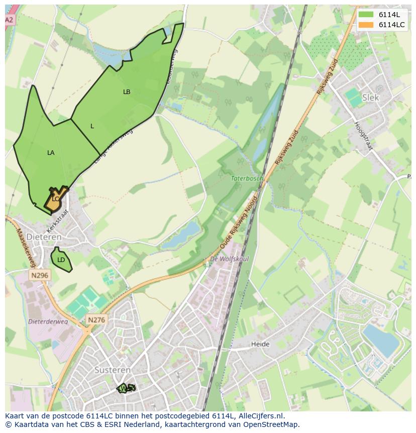 Afbeelding van het postcodegebied 6114 LC op de kaart.