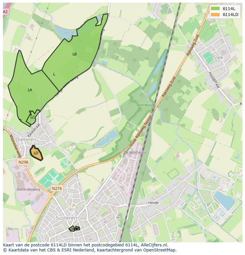 Afbeelding van het postcodegebied 6114 LD op de kaart.