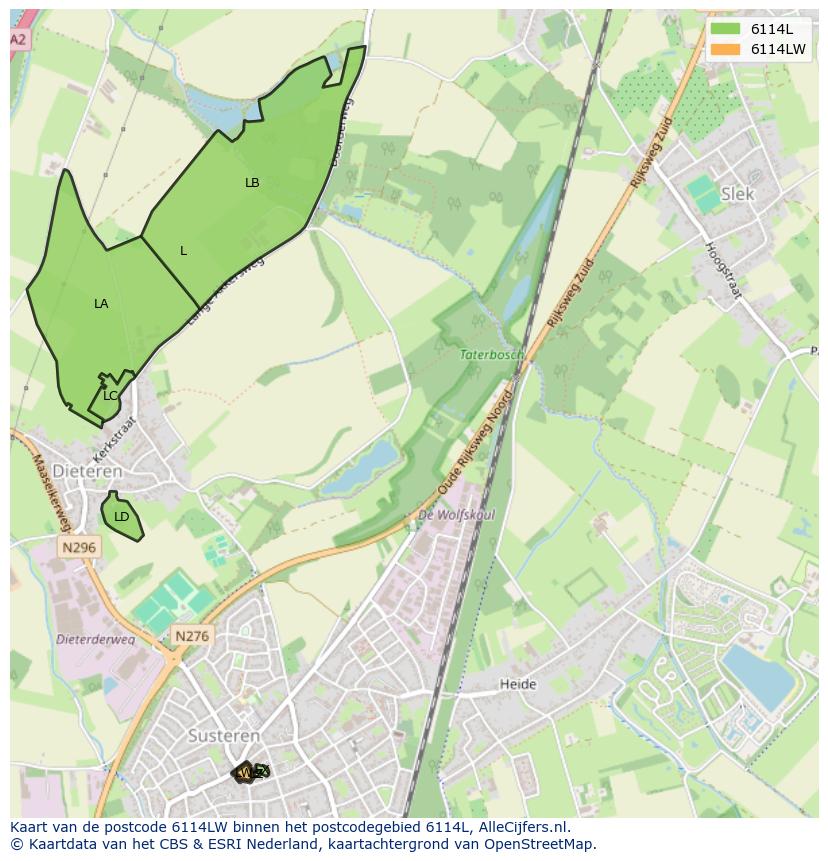 Afbeelding van het postcodegebied 6114 LW op de kaart.