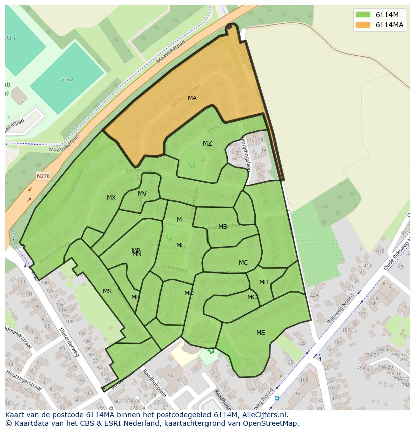 Afbeelding van het postcodegebied 6114 MA op de kaart.
