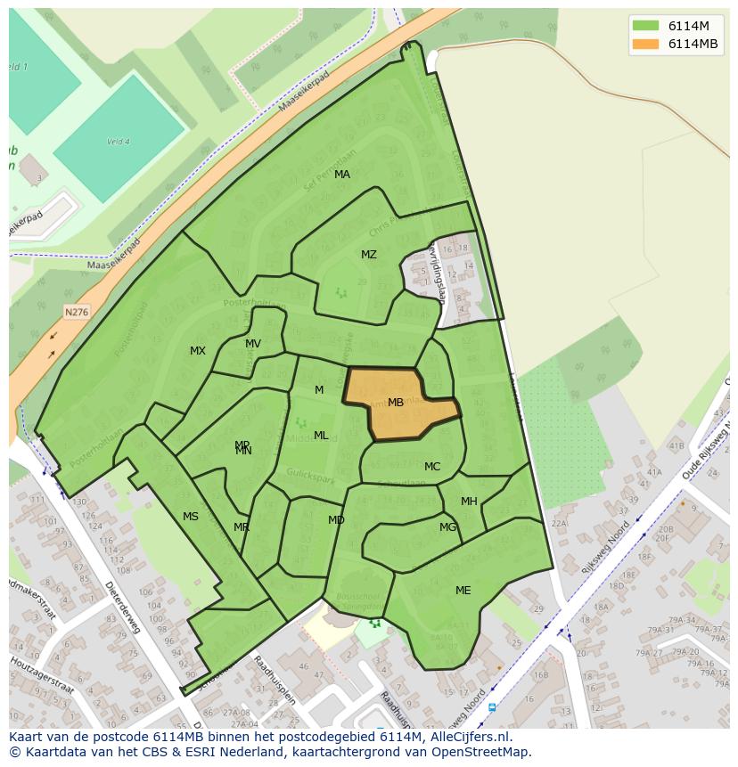Afbeelding van het postcodegebied 6114 MB op de kaart.