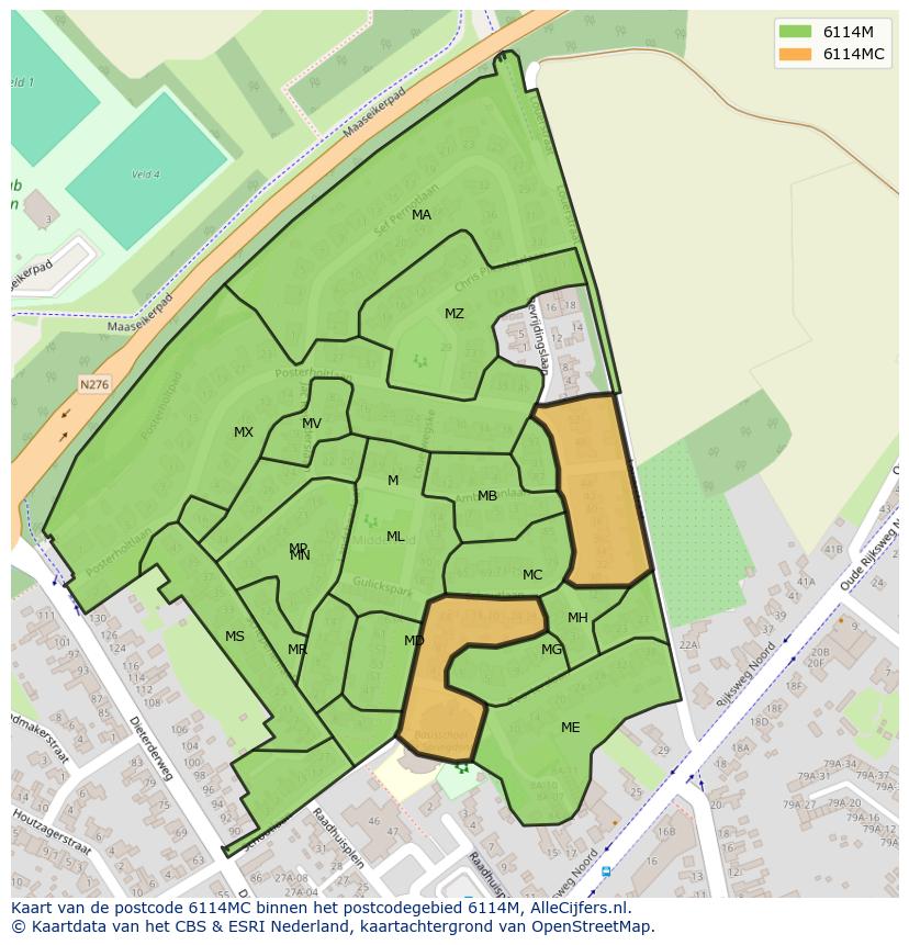 Afbeelding van het postcodegebied 6114 MC op de kaart.