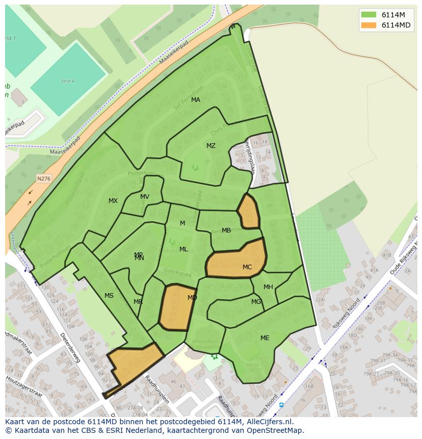 Afbeelding van het postcodegebied 6114 MD op de kaart.