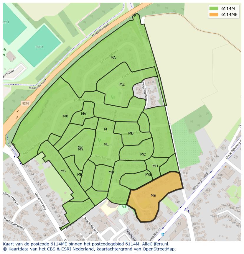 Afbeelding van het postcodegebied 6114 ME op de kaart.