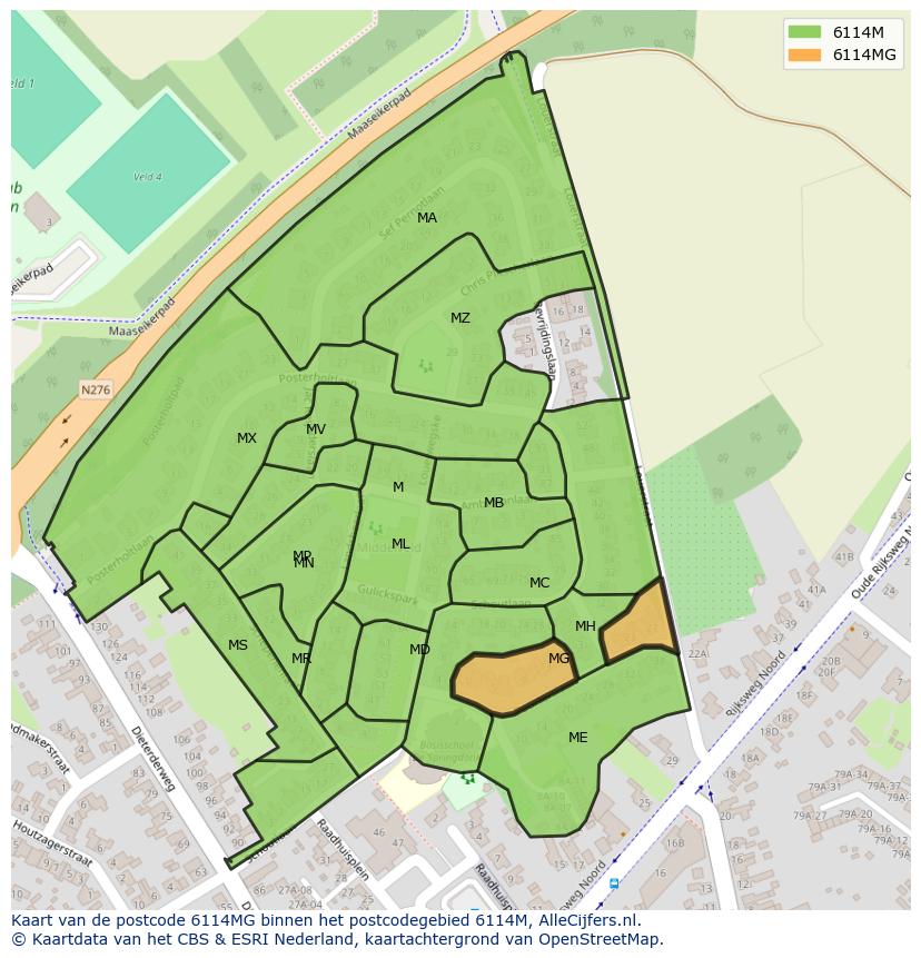 Afbeelding van het postcodegebied 6114 MG op de kaart.