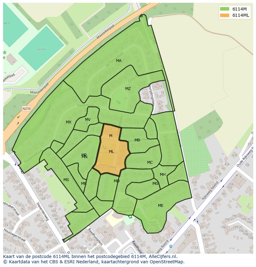 Afbeelding van het postcodegebied 6114 ML op de kaart.