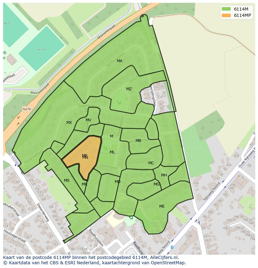 Afbeelding van het postcodegebied 6114 MP op de kaart.